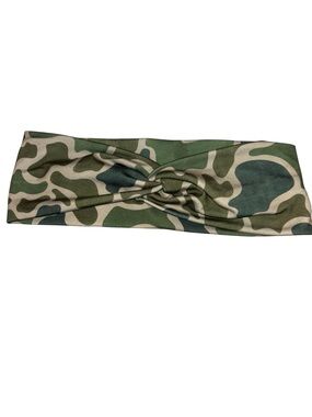 Camo Twist Headband Green Wide Stretch Boho Workout Hair Accessory